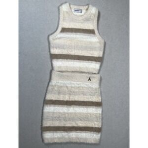 Maniere De Voir Cream and Tan Striped Skirt Set